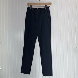 Tibi High-Waisted Navy Sailor Pants Button Front Detail Slim Fit Size 2 Preppy